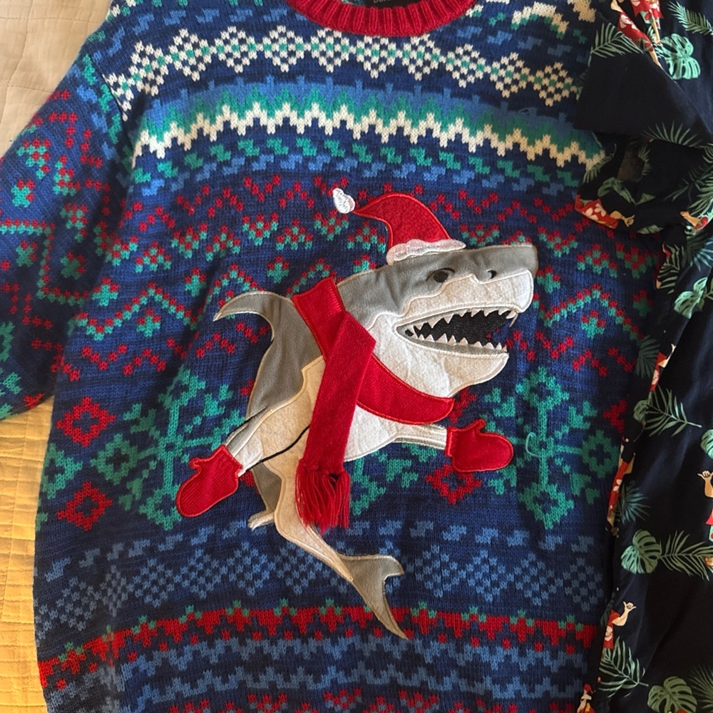 Festive Shark Sweater - Blue and Red